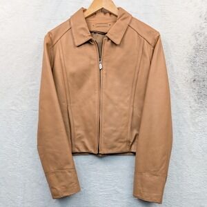VTG Marcia Jacket Women's XL Tan Brown Leather Zip Up Tailored Streetwear Y2K